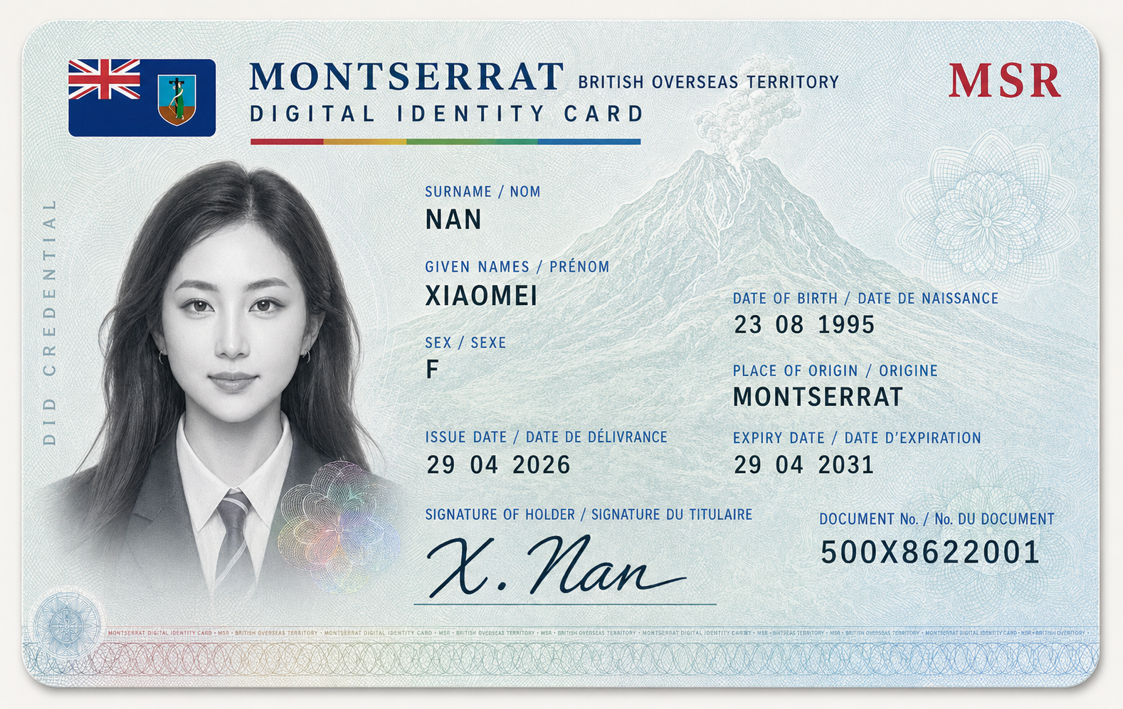 Montserrat Digital Identity Card front sample
